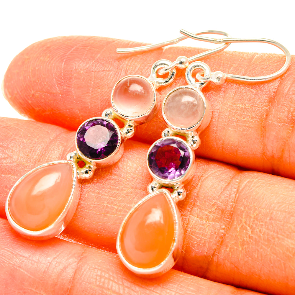 Peach Moonstone Earrings handcrafted by Anasilvercos - EARR427688