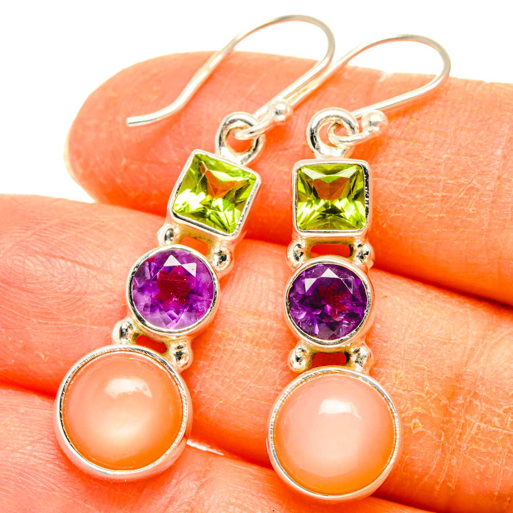 Peach Moonstone Earrings handcrafted by Anasilvercos - EARR427697