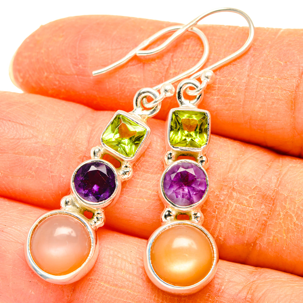 Peach Moonstone Earrings handcrafted by Anasilvercos - EARR427716
