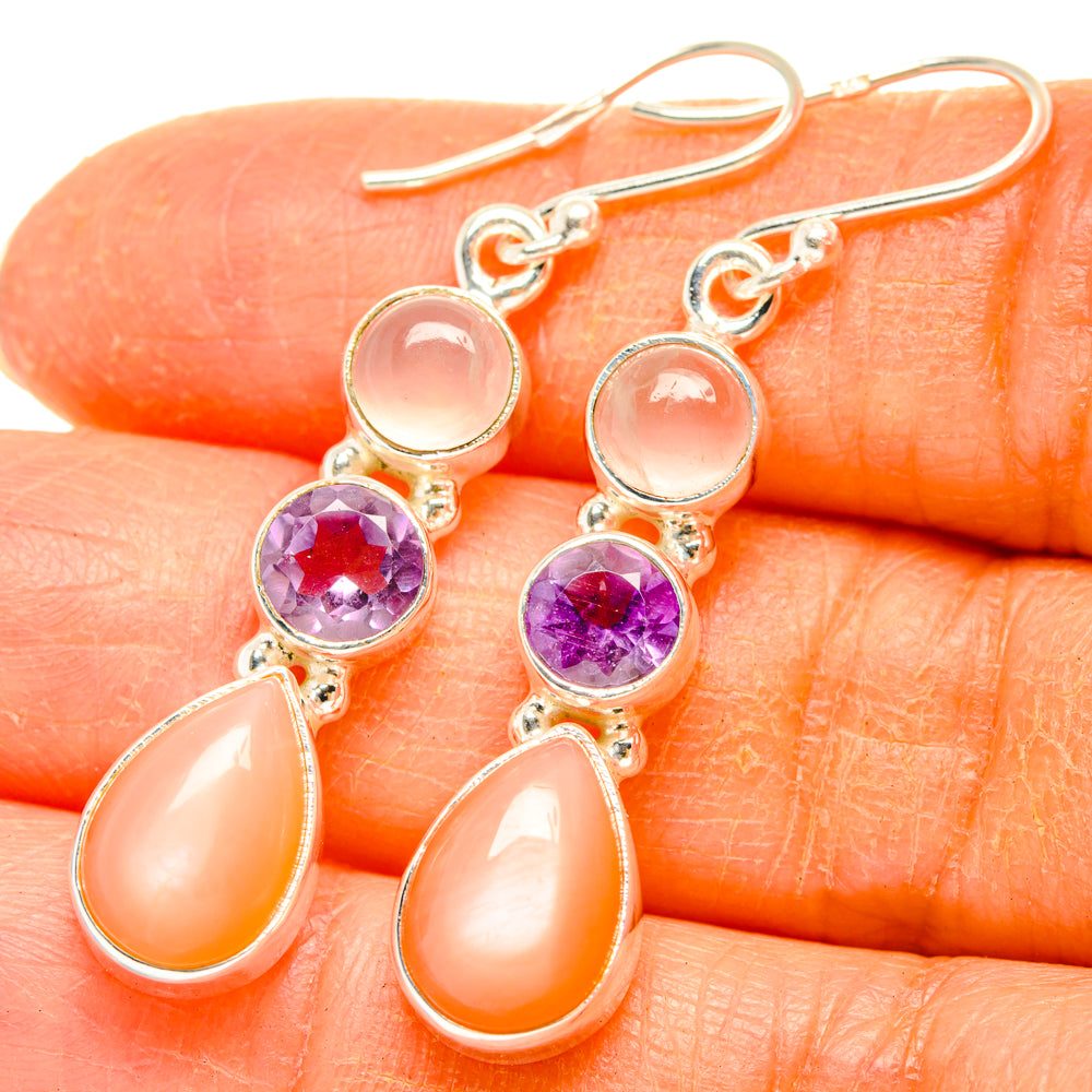 Peach Moonstone Earrings handcrafted by Anasilvercos - EARR427722