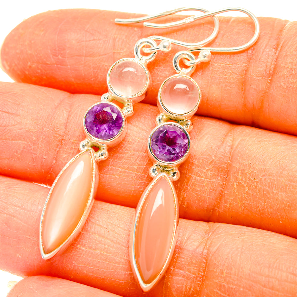 Peach Moonstone Earrings handcrafted by Anasilvercos - EARR427735