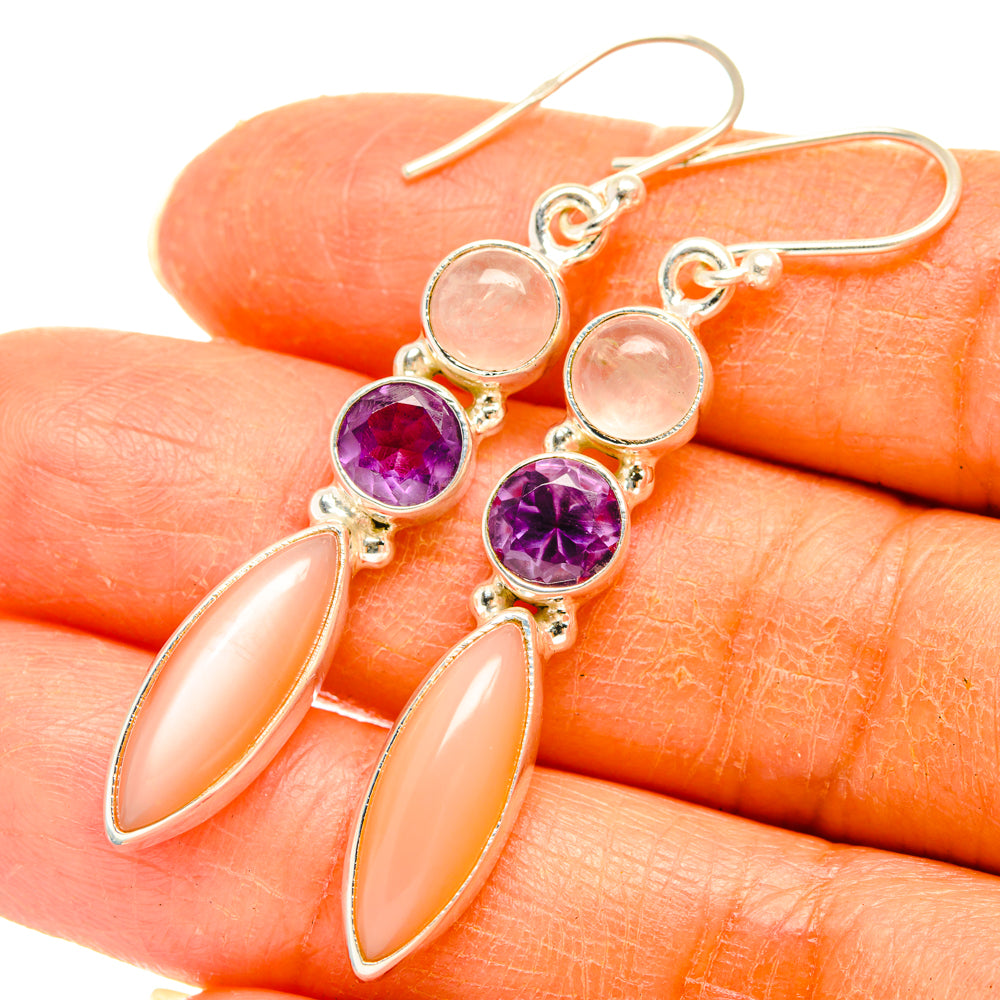 Peach Moonstone Earrings handcrafted by Anasilvercos - EARR427750