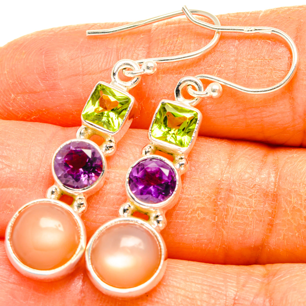 Peach Moonstone Earrings handcrafted by Anasilvercos - EARR427762