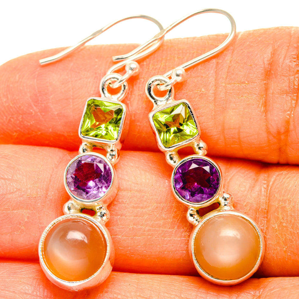 Peach Moonstone Earrings handcrafted by Anasilvercos - EARR427825