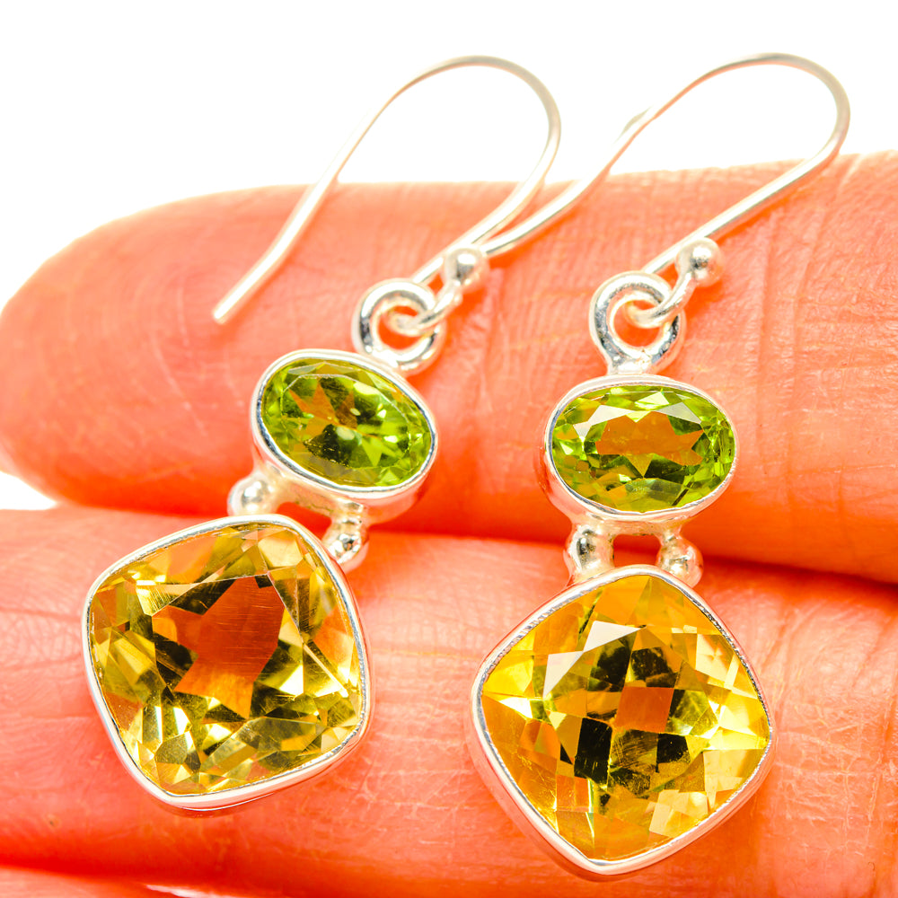 Lemon Quartz, Peridot Earrings handcrafted by Anasilvercos - EARR428234
