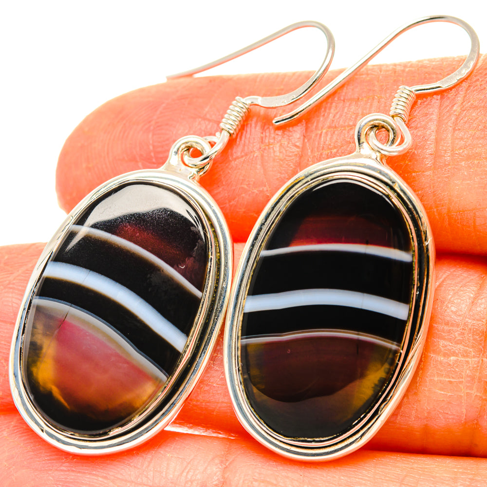 Black Banded Agate Earrings handcrafted by Anasilvercos - EARR428327