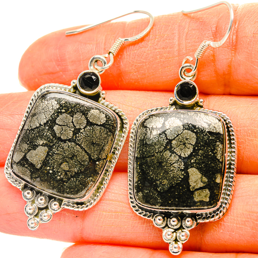 Pyrite In Black Onyx Earrings handcrafted by Anasilvercos - EARR428338