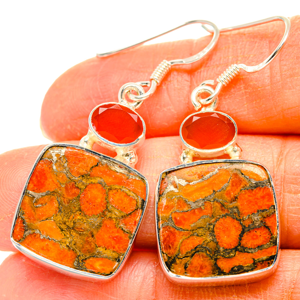 Orange Copper Composite Turquoise Earrings handcrafted by Anasilvercos - EARR428368