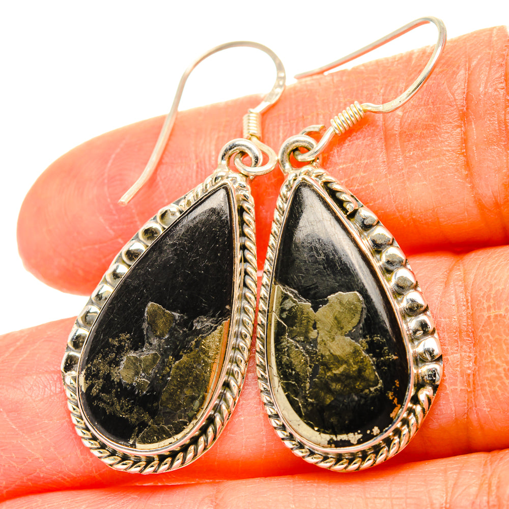 Pyrite In Black Onyx Earrings handcrafted by Anasilvercos - EARR428375