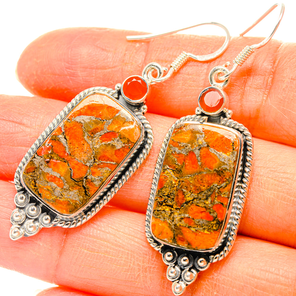 Orange Copper Composite Turquoise Earrings handcrafted by Anasilvercos - EARR428418