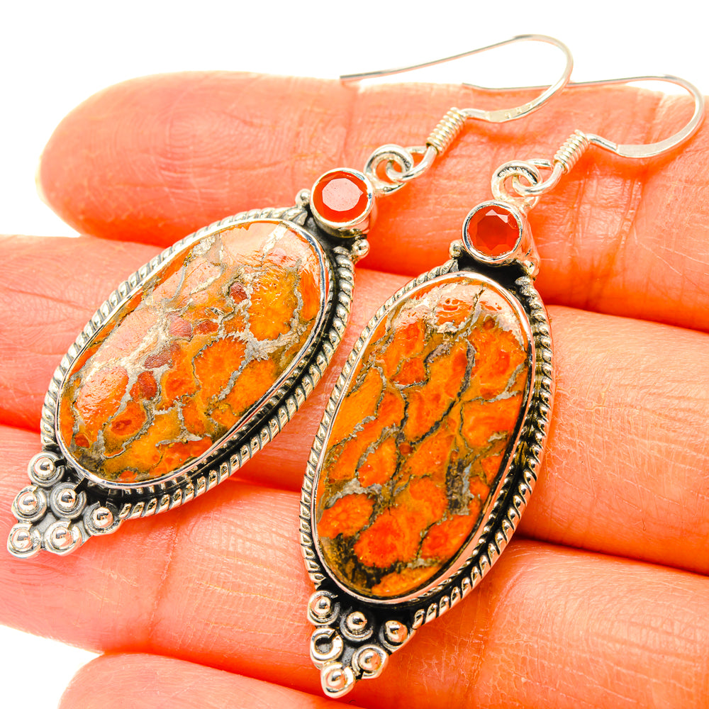 Orange Copper Composite Turquoise Earrings handcrafted by Anasilvercos - EARR428434