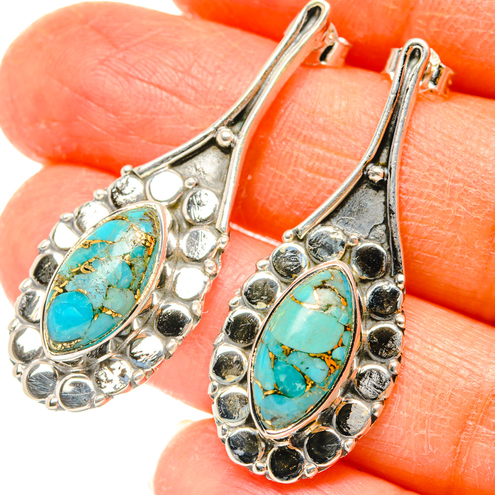 Blue Copper Composite Turquoise Earrings handcrafted by Anasilvercos - EARR428449
