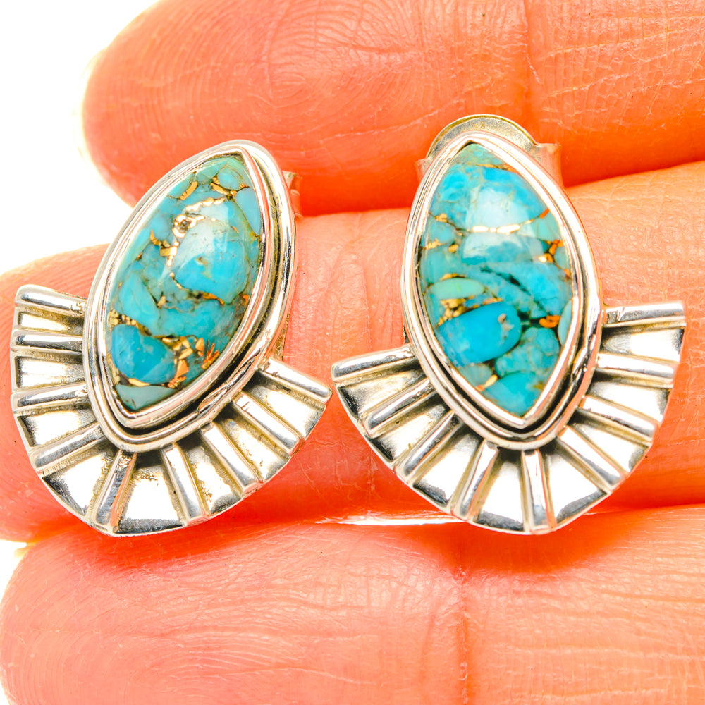 Blue Copper Composite Turquoise Earrings handcrafted by Anasilvercos - EARR428474