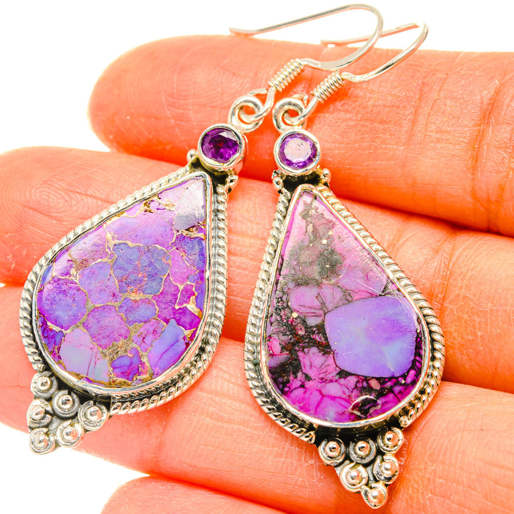 Purple Copper Composite Turquoise Earrings handcrafted by Anasilvercos - EARR428475