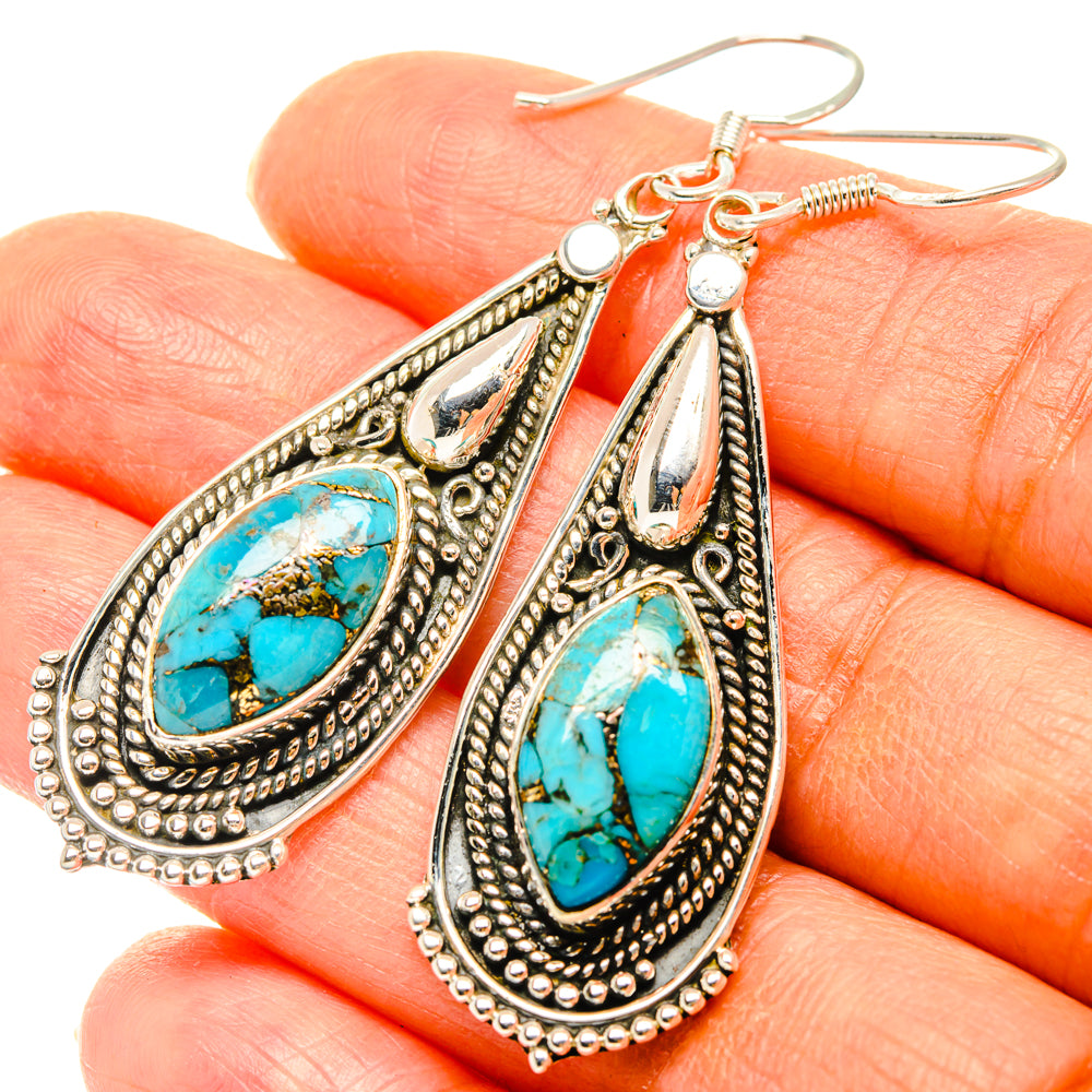 Blue Copper Composite Turquoise Earrings handcrafted by Anasilvercos - EARR428520