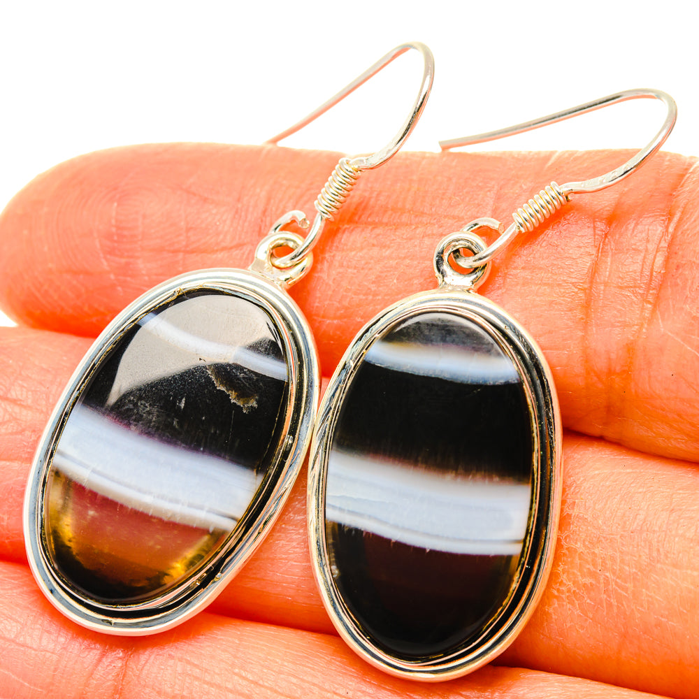 Black Banded Agate Earrings handcrafted by Anasilvercos - EARR428541