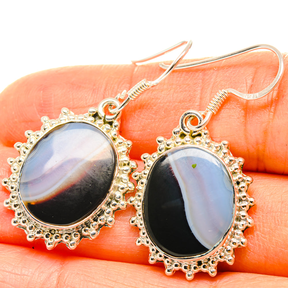 Black Banded Agate Earrings handcrafted by Anasilvercos - EARR428542