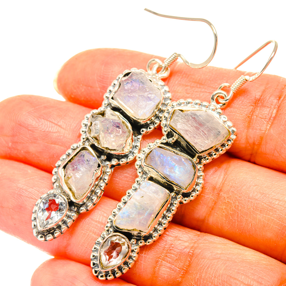 Rainbow Moonstone Earrings handcrafted by Anasilvercos - EARR428614