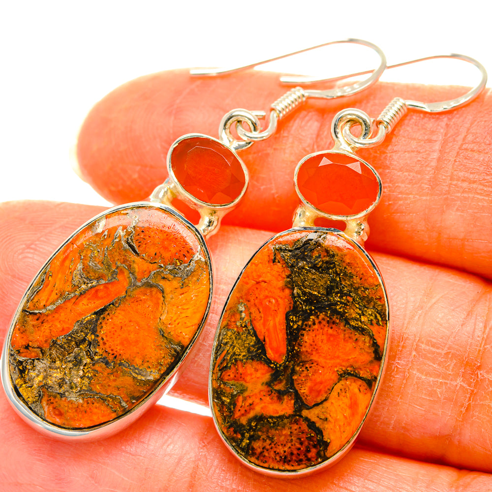 Orange Copper Composite Turquoise Earrings handcrafted by Anasilvercos - EARR428666