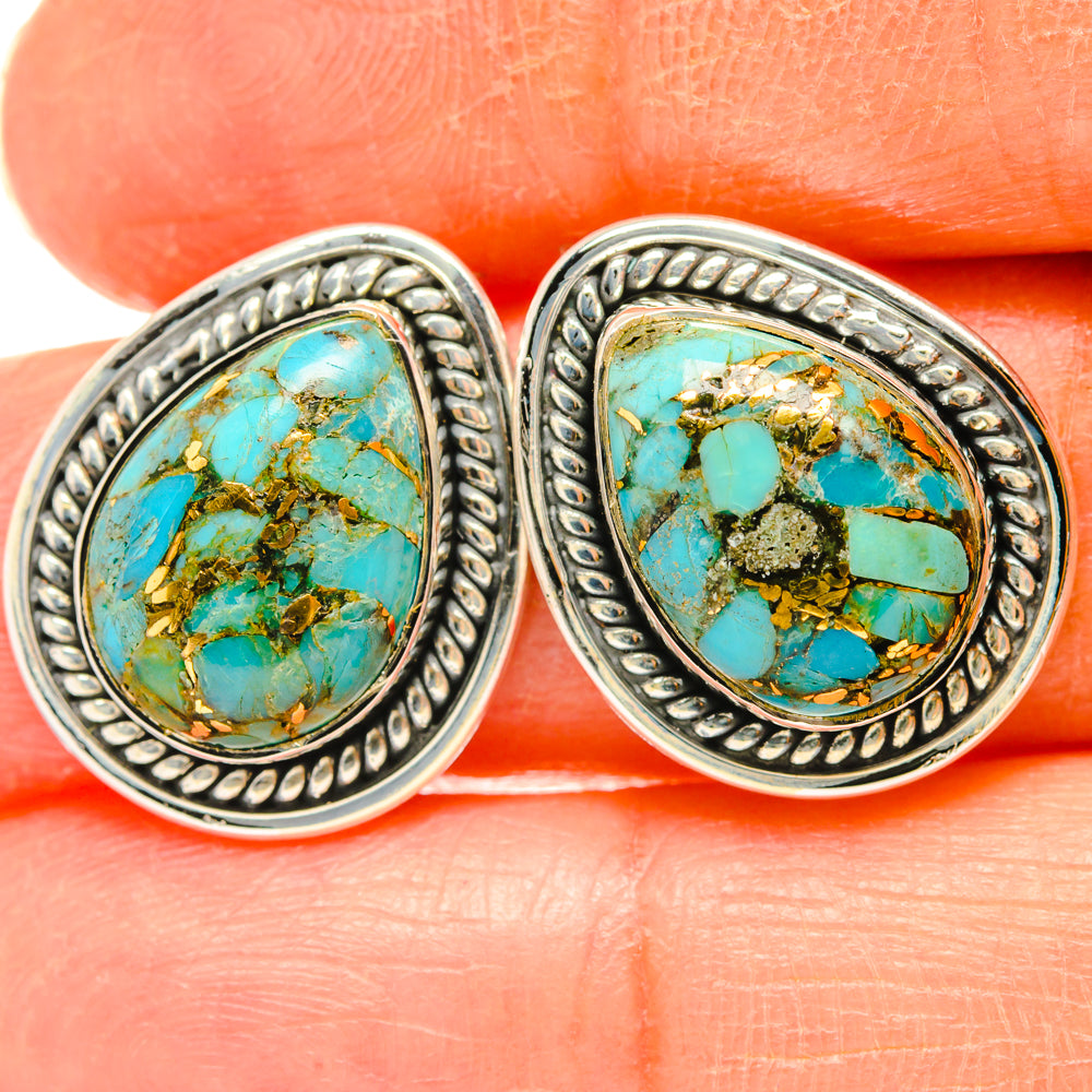 Blue Copper Composite Turquoise Earrings handcrafted by Anasilvercos - EARR428676