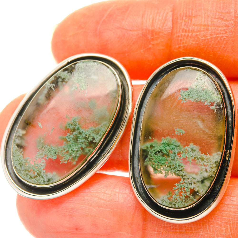 Green Moss Agate Earrings handcrafted by Anasilvercos - EARR428677