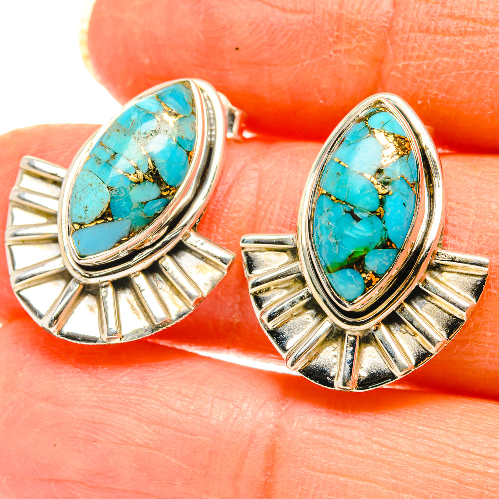 Blue Copper Composite Turquoise Earrings handcrafted by Anasilvercos - EARR428704