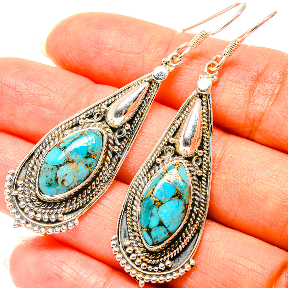 Blue Copper Composite Turquoise Earrings handcrafted by Anasilvercos - EARR428772