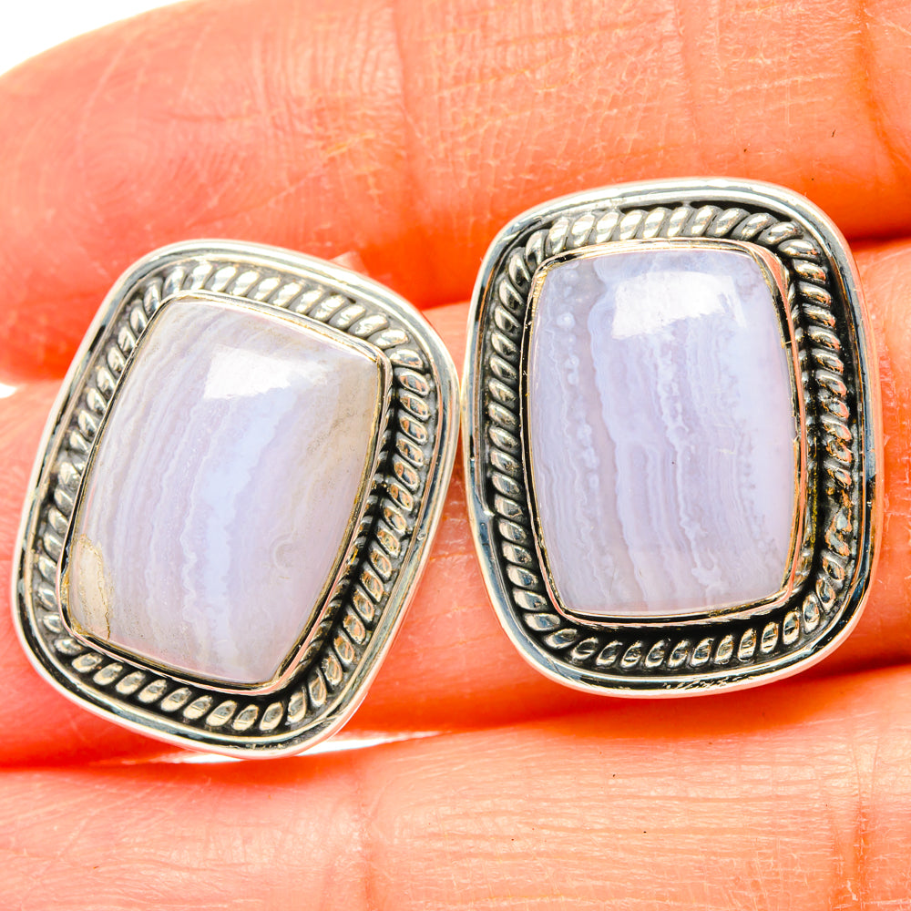 Blue Lace Agate Earrings handcrafted by Anasilvercos - EARR428811