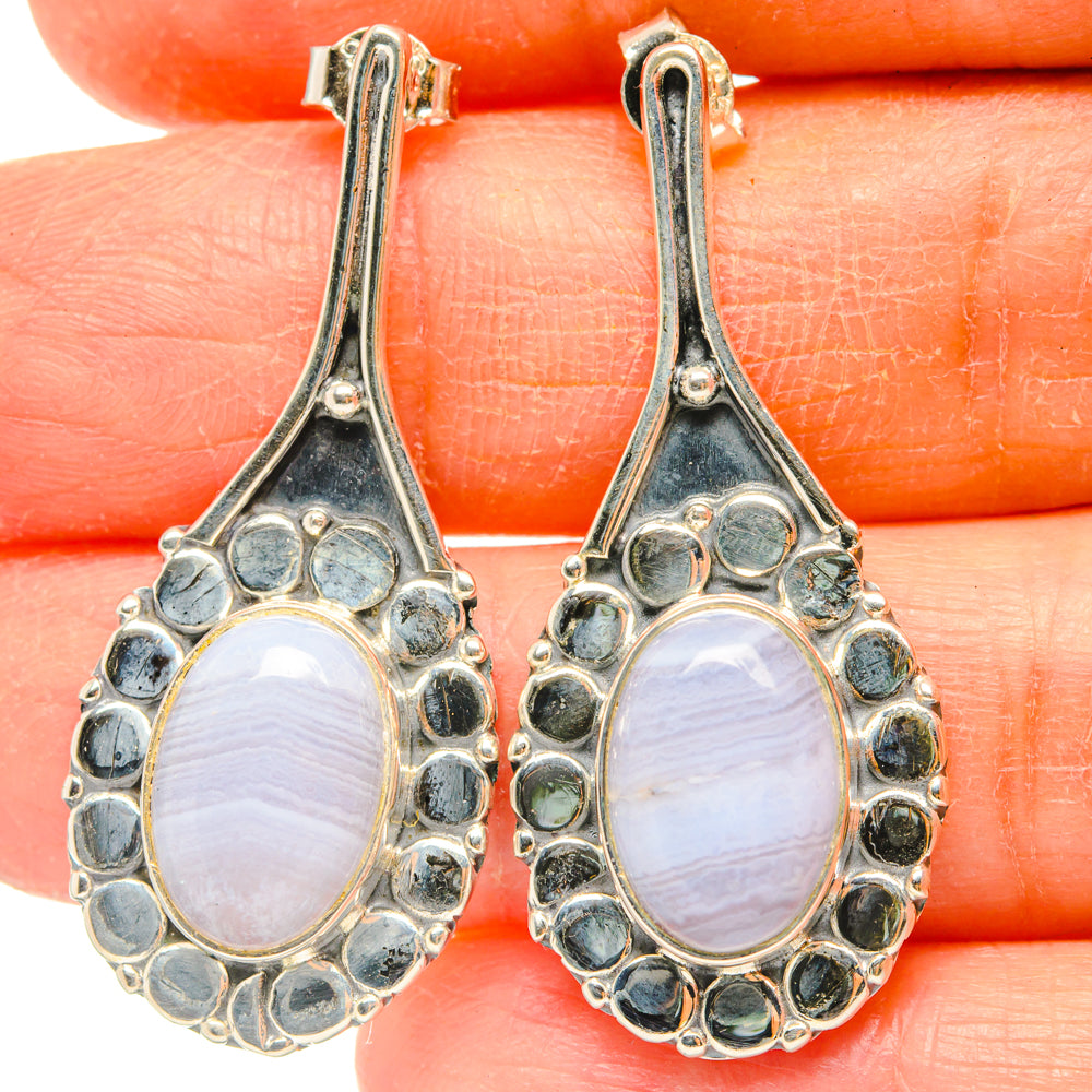 Blue Lace Agate Earrings handcrafted by Anasilvercos - EARR428843