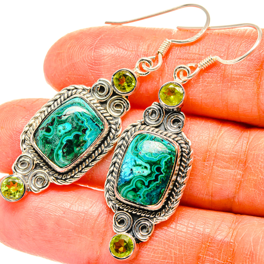 Malachite In Chrysocolla Earrings handcrafted by Anasilvercos - EARR428845