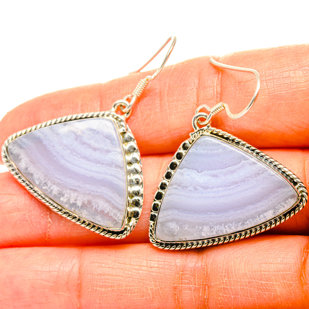 Blue Lace Agate Earrings handcrafted by Anasilvercos - EARR428863