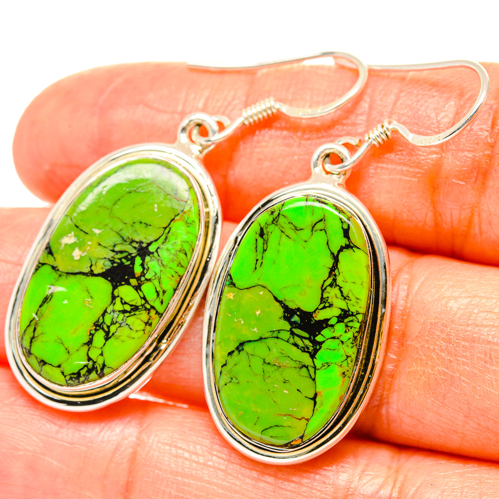 Green Copper Composite Turquoise Earrings handcrafted by Anasilvercos - EARR428902