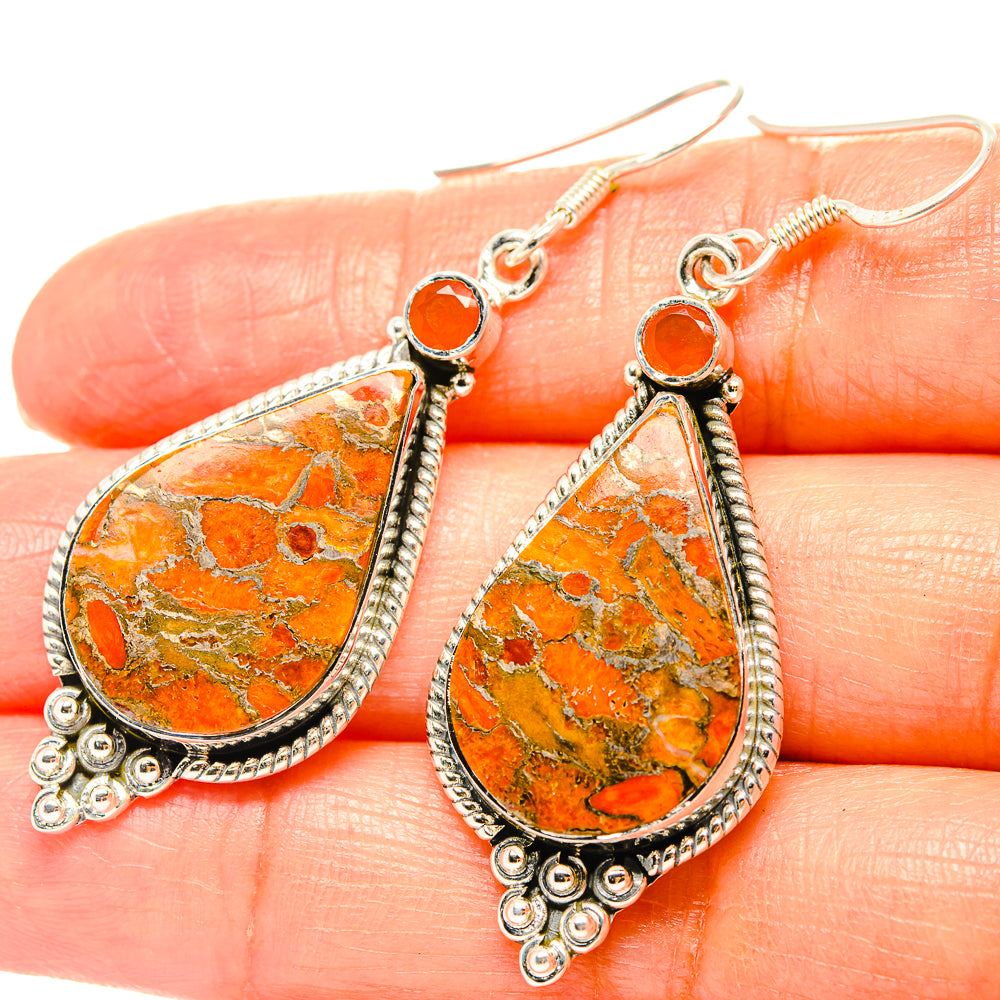 Orange Copper Composite Turquoise Earrings handcrafted by Anasilvercos - EARR428903