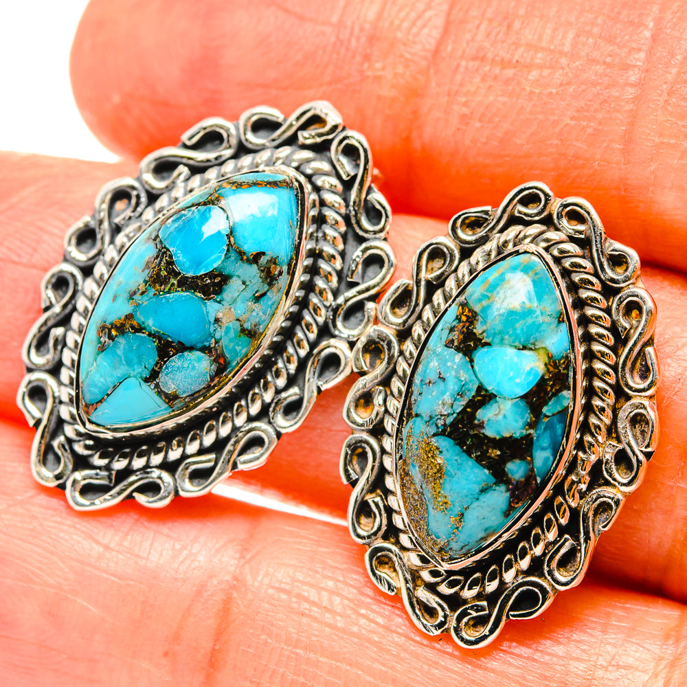Blue Copper Composite Turquoise Earrings handcrafted by Anasilvercos - EARR428919