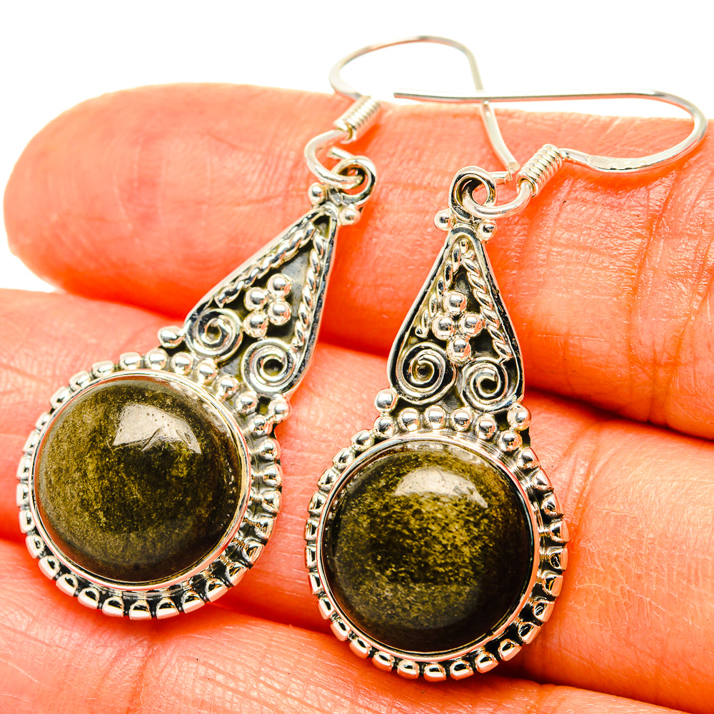 Gold Sheen Obsidian Earrings handcrafted by Anasilvercos - EARR428921