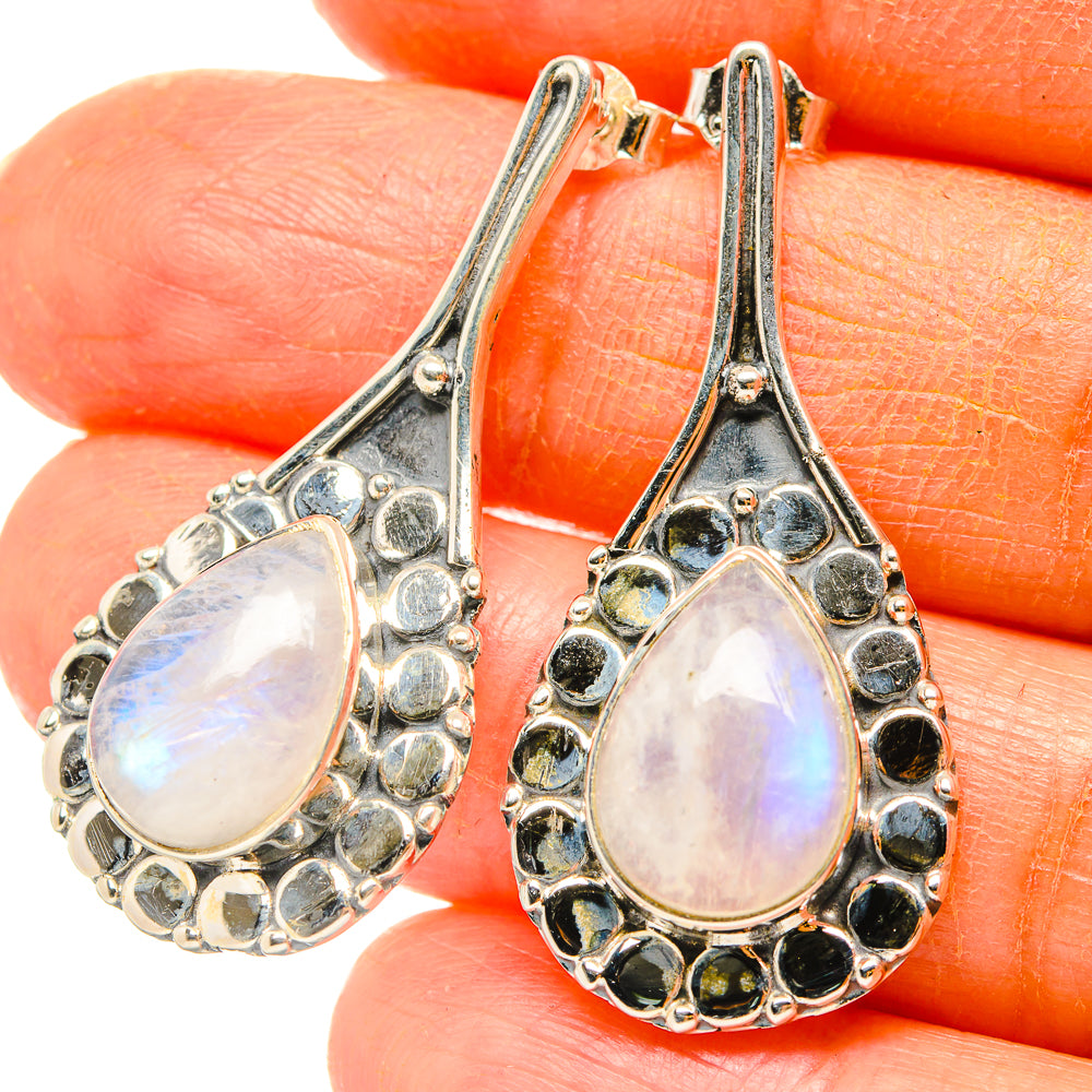 Rainbow Moonstone Earrings handcrafted by Anasilvercos - EARR429014