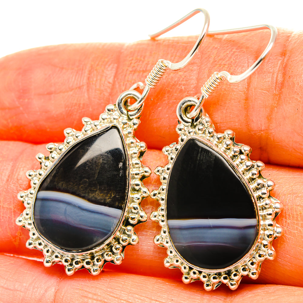 Black Banded Agate Earrings handcrafted by Anasilvercos - EARR429033