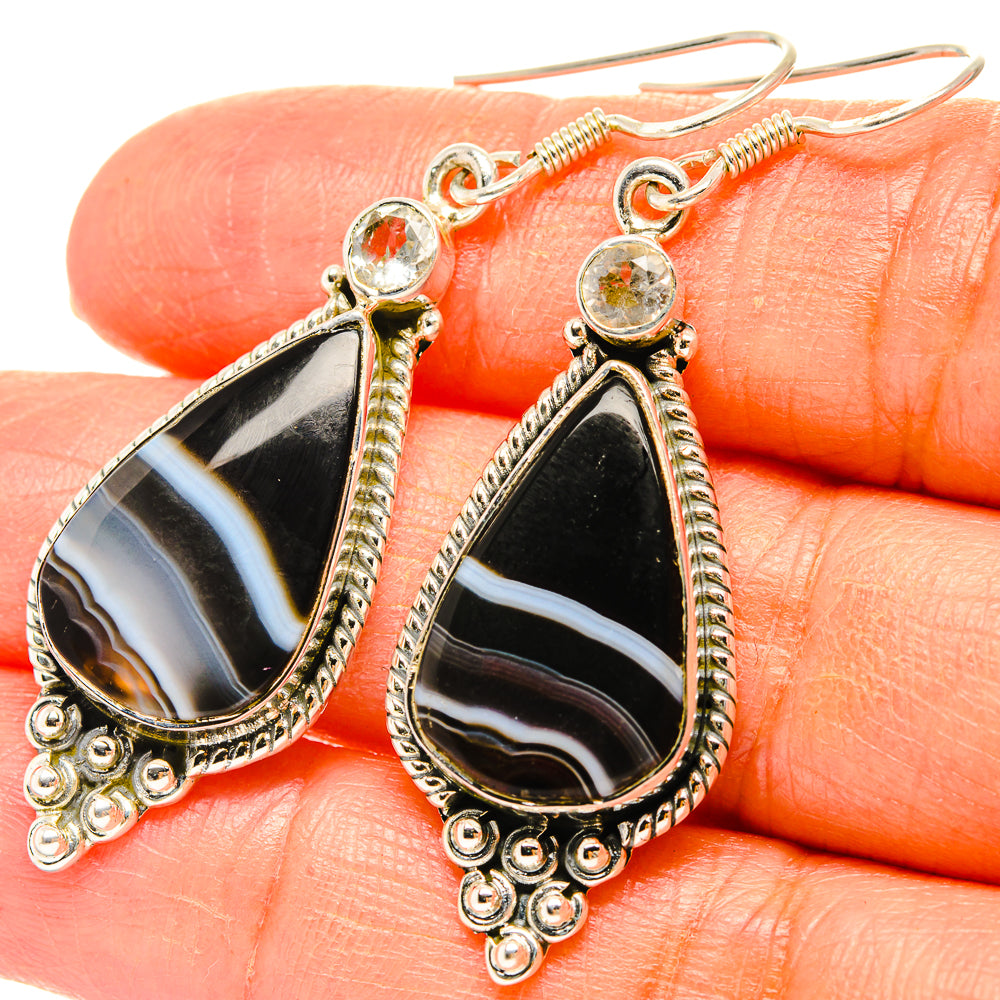 Black Banded Agate Earrings handcrafted by Anasilvercos - EARR429052