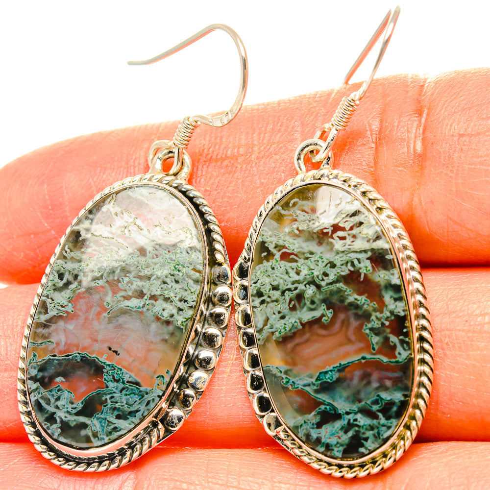 Green Moss Agate Earrings handcrafted by Anasilvercos - EARR429053