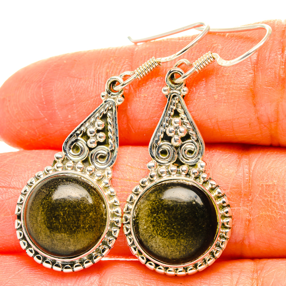 Gold Sheen Obsidian Earrings handcrafted by Anasilvercos - EARR429066