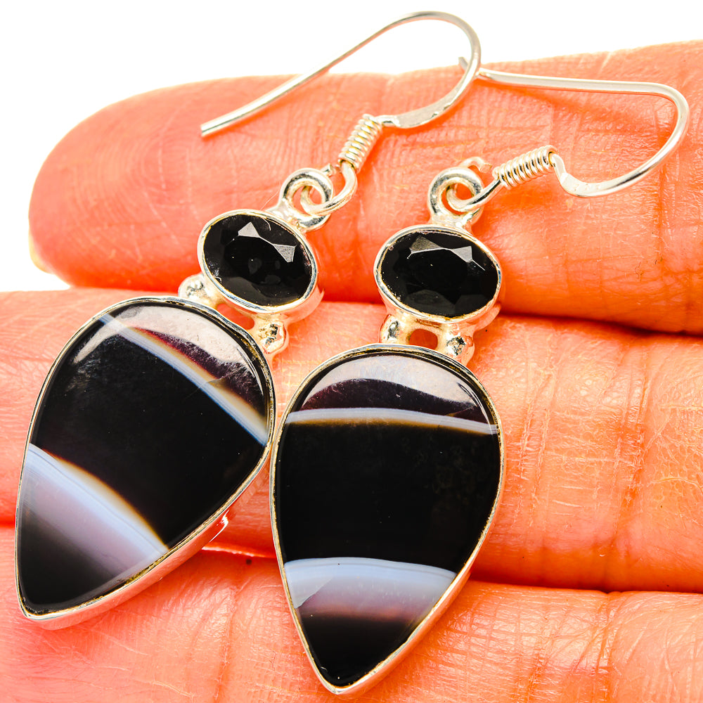 Black Banded Agate Earrings handcrafted by Anasilvercos - EARR429075