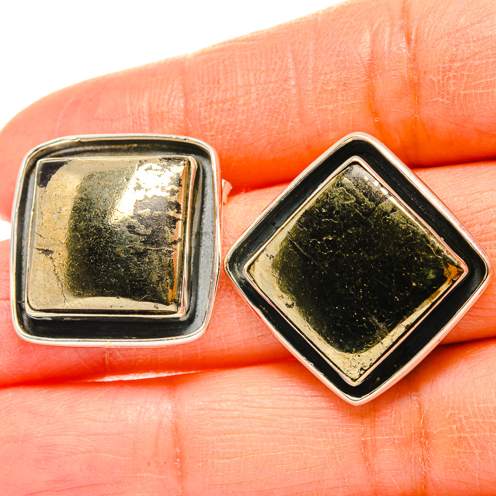 Pyrite In Black Onyx Earrings handcrafted by Anasilvercos - EARR429122