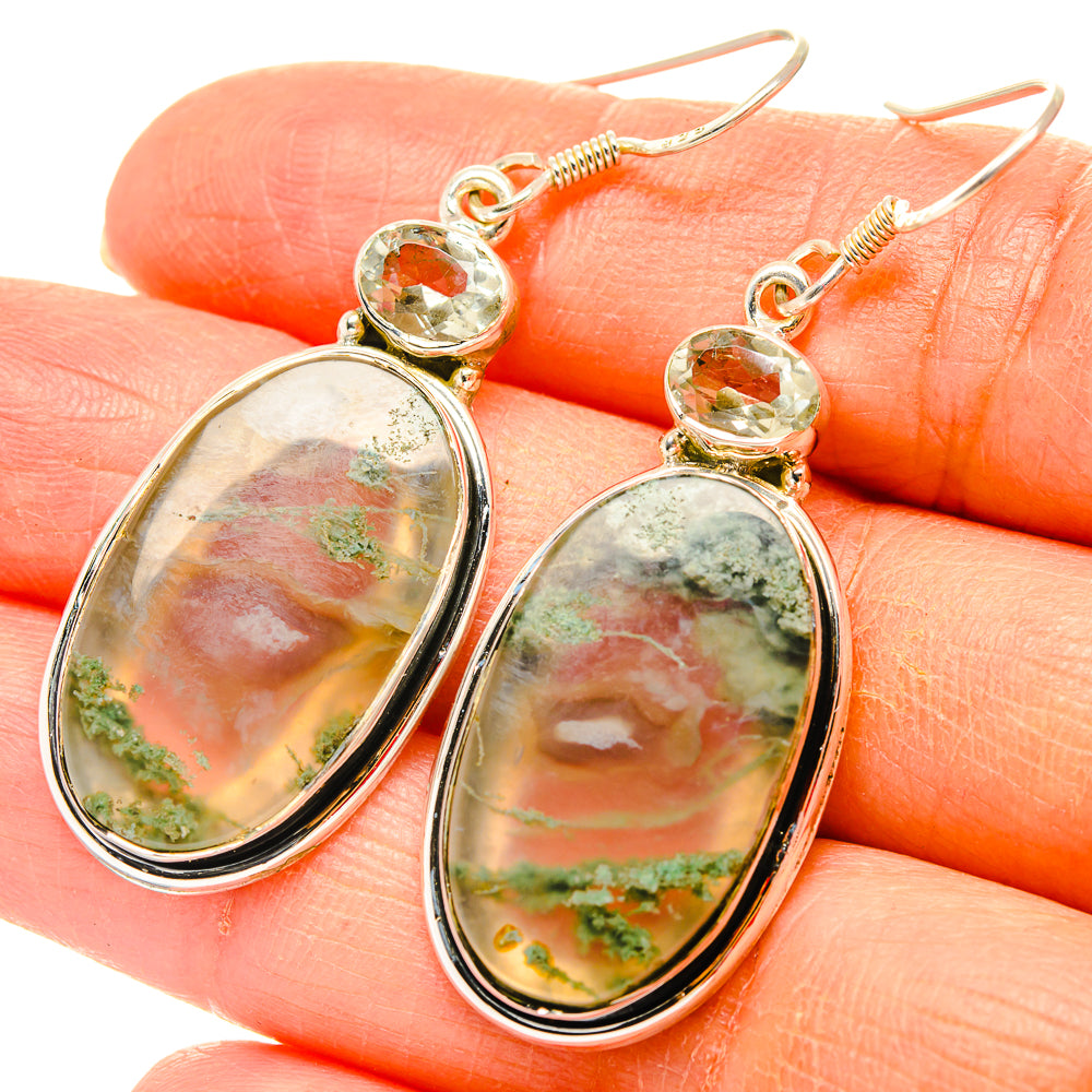 Green Moss Agate Earrings handcrafted by Anasilvercos - EARR429125