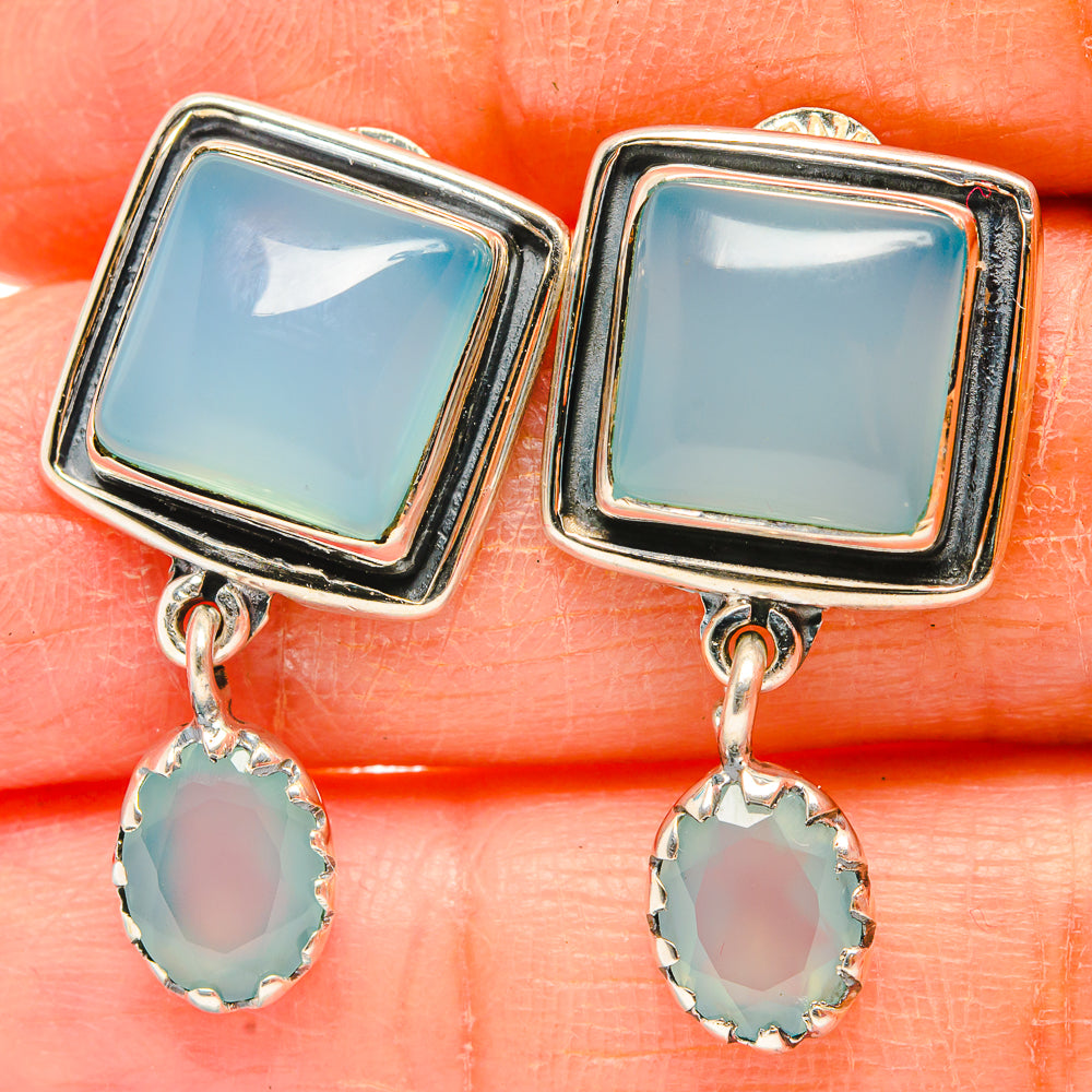 Aqua Chalcedony Earrings handcrafted by Anasilvercos - EARR429143