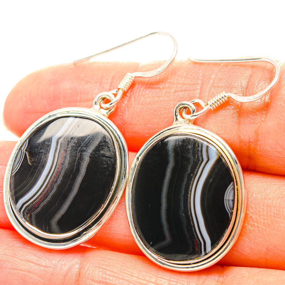 Black Banded Agate Earrings handcrafted by Anasilvercos - EARR429251