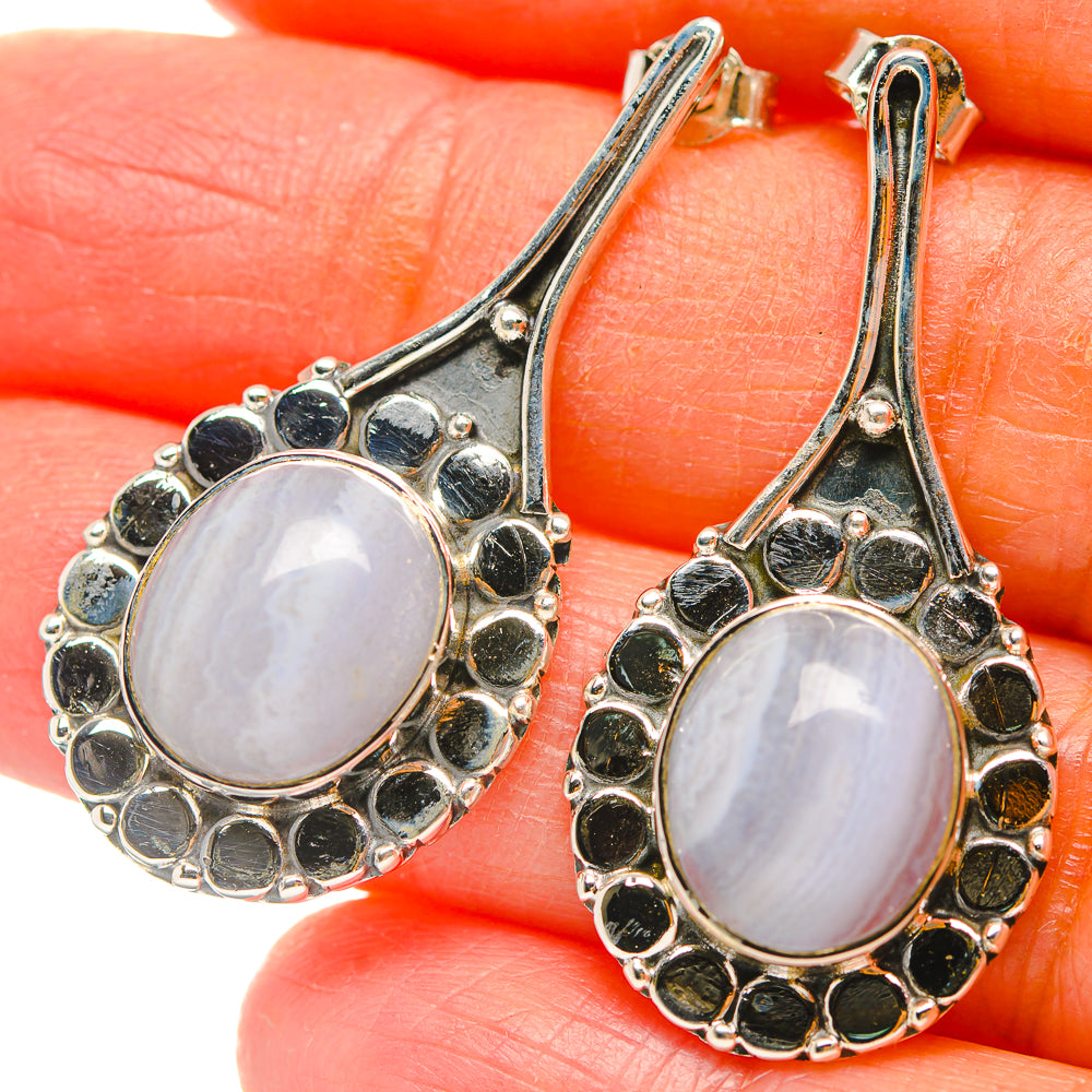 Blue Lace Agate Earrings handcrafted by Anasilvercos - EARR429312