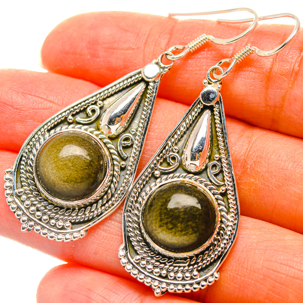 Gold Sheen Obsidian Earrings handcrafted by Anasilvercos - EARR429334