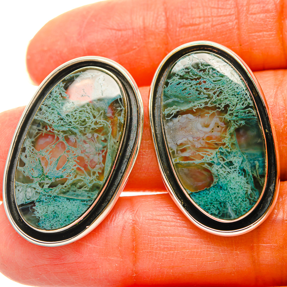 Green Moss Agate Earrings handcrafted by Anasilvercos - EARR429336