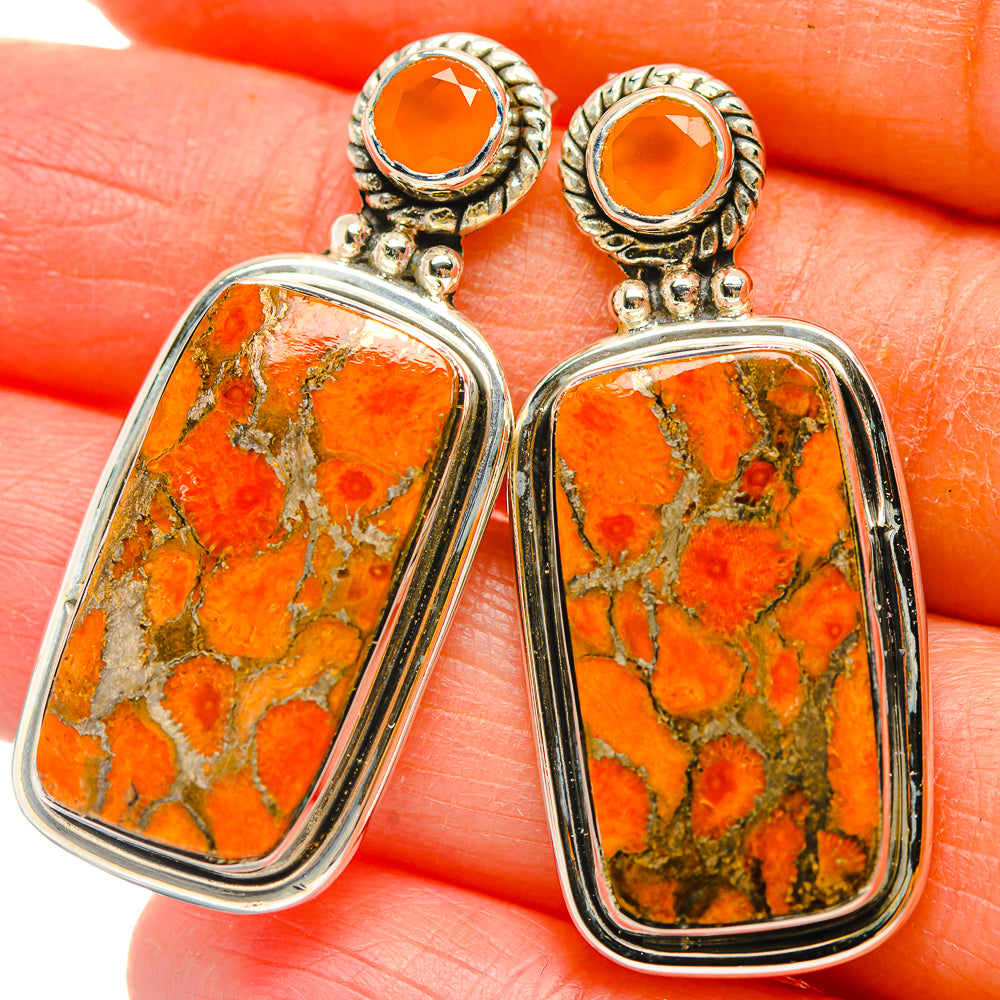 Orange Copper Composite Turquoise Earrings handcrafted by Anasilvercos - EARR429342