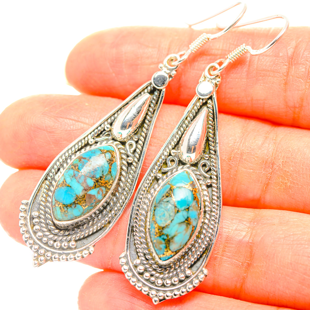 Blue Copper Composite Turquoise Earrings handcrafted by Anasilvercos - EARR429360